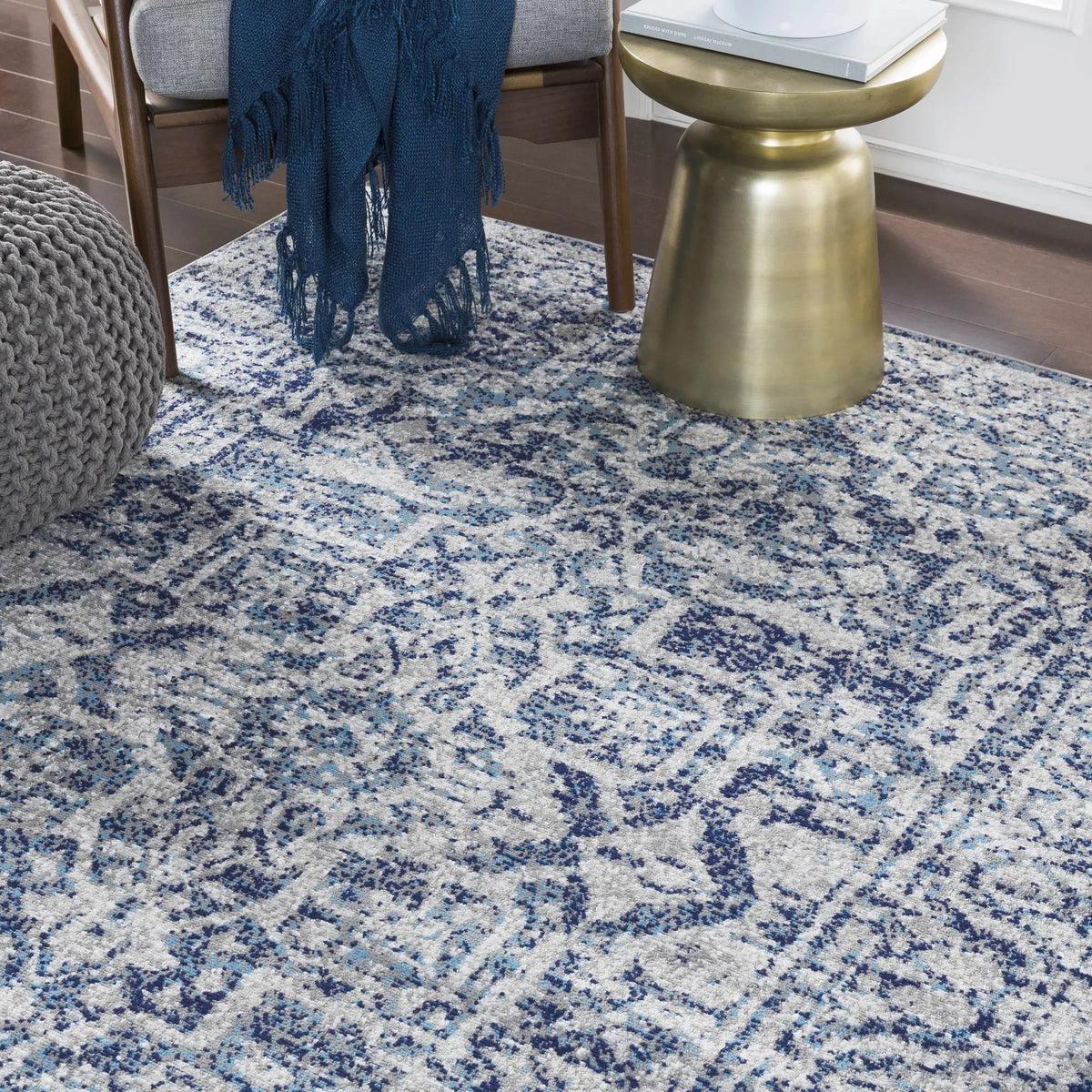 Costigan Traditional Navy Rug, installed in a room 4