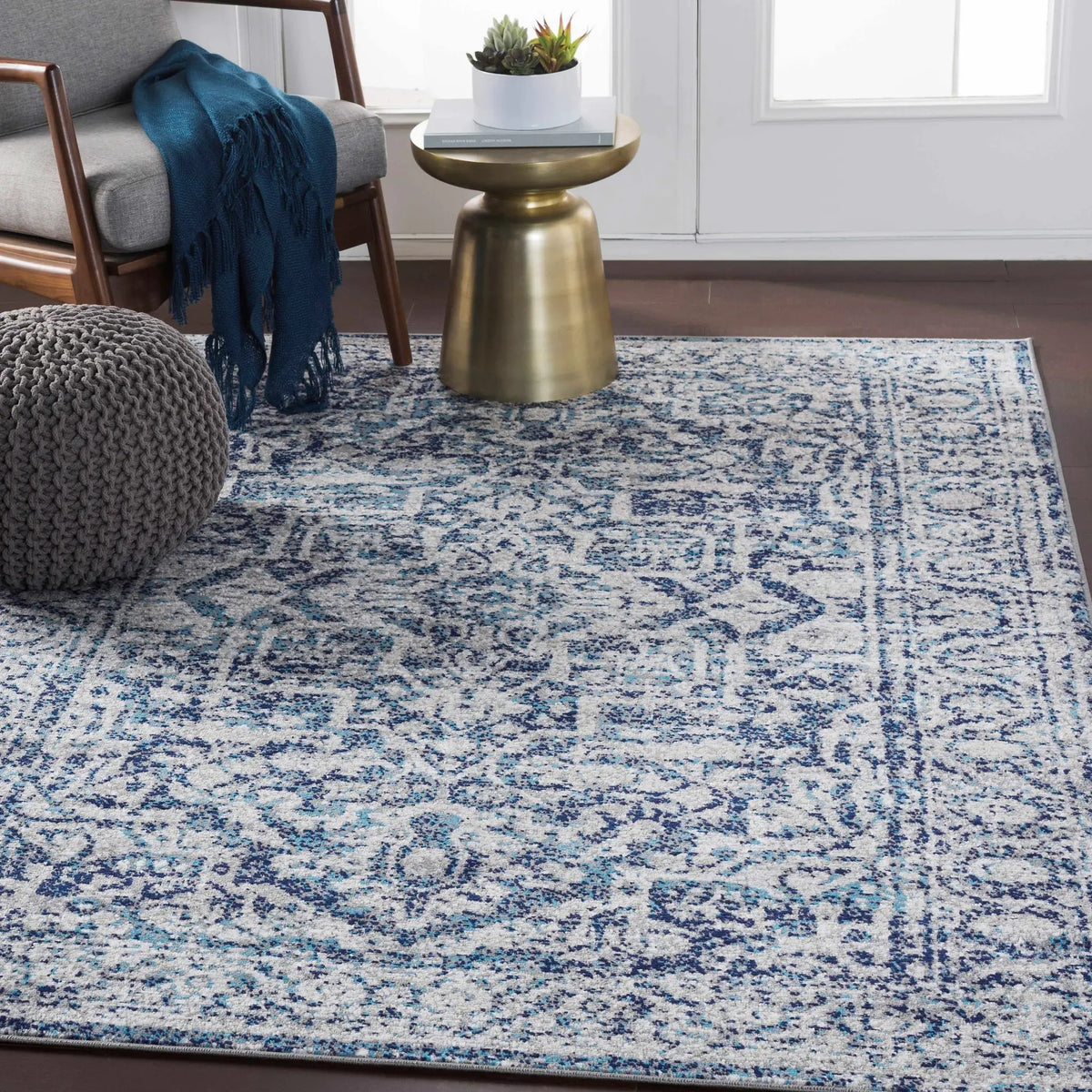 Costigan Traditional Navy Rug, installed in a room 5