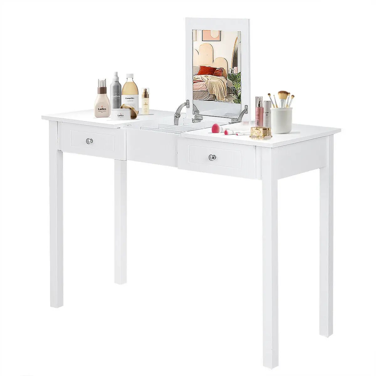 Modern Vanity Dressing Table with 1 Flip Top Mirror and 2 Drawers by DirectDeals