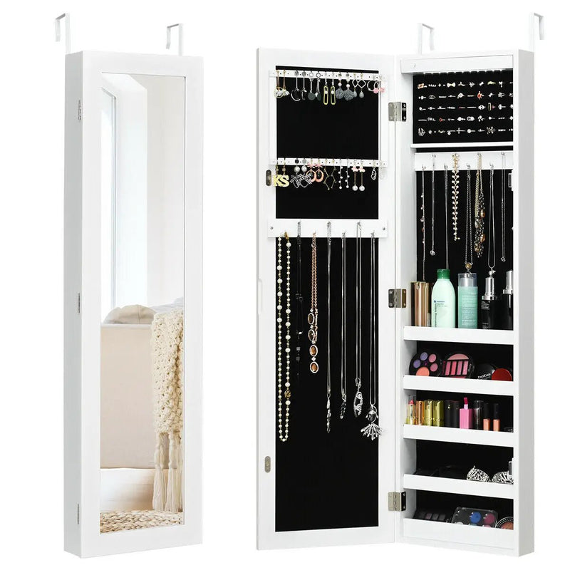 Wall And Door Mirrored Jewelry Cabinet With LED Light by DirectDeals