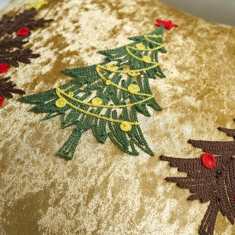 Cotton Christmas Pillow Cover 18x18 inches, White with Golden Snowflake Design by House Of Avana