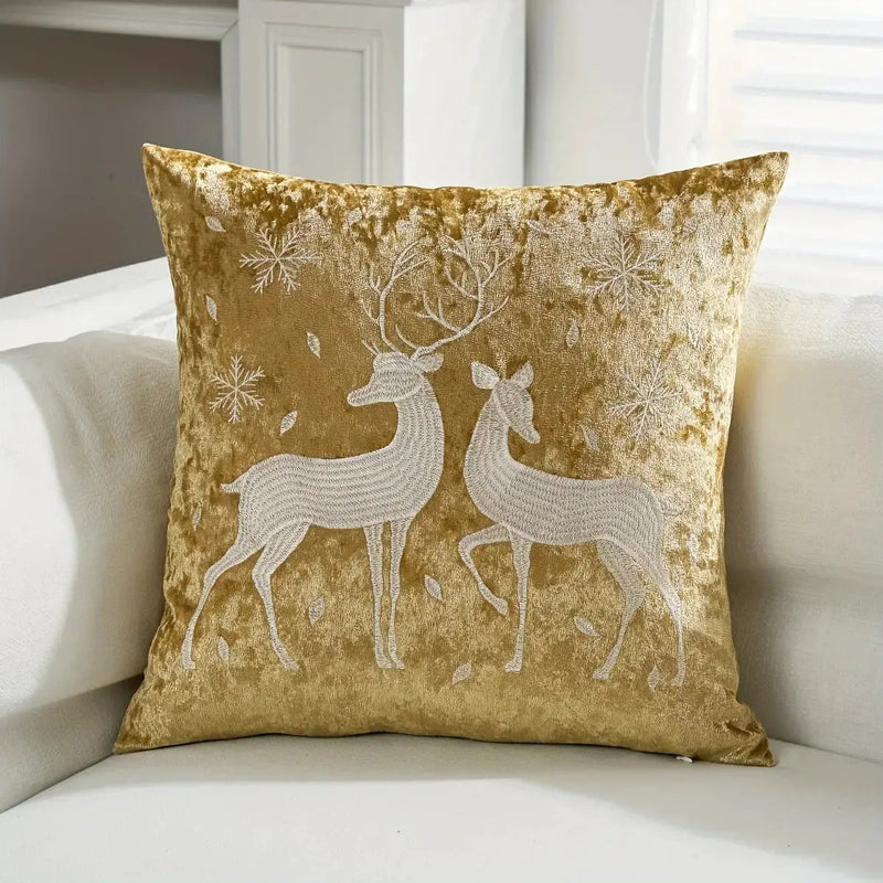 Cotton Christmas Pillow Cover 18x18 inches, White with Golden Snowflake Design by House Of Avana