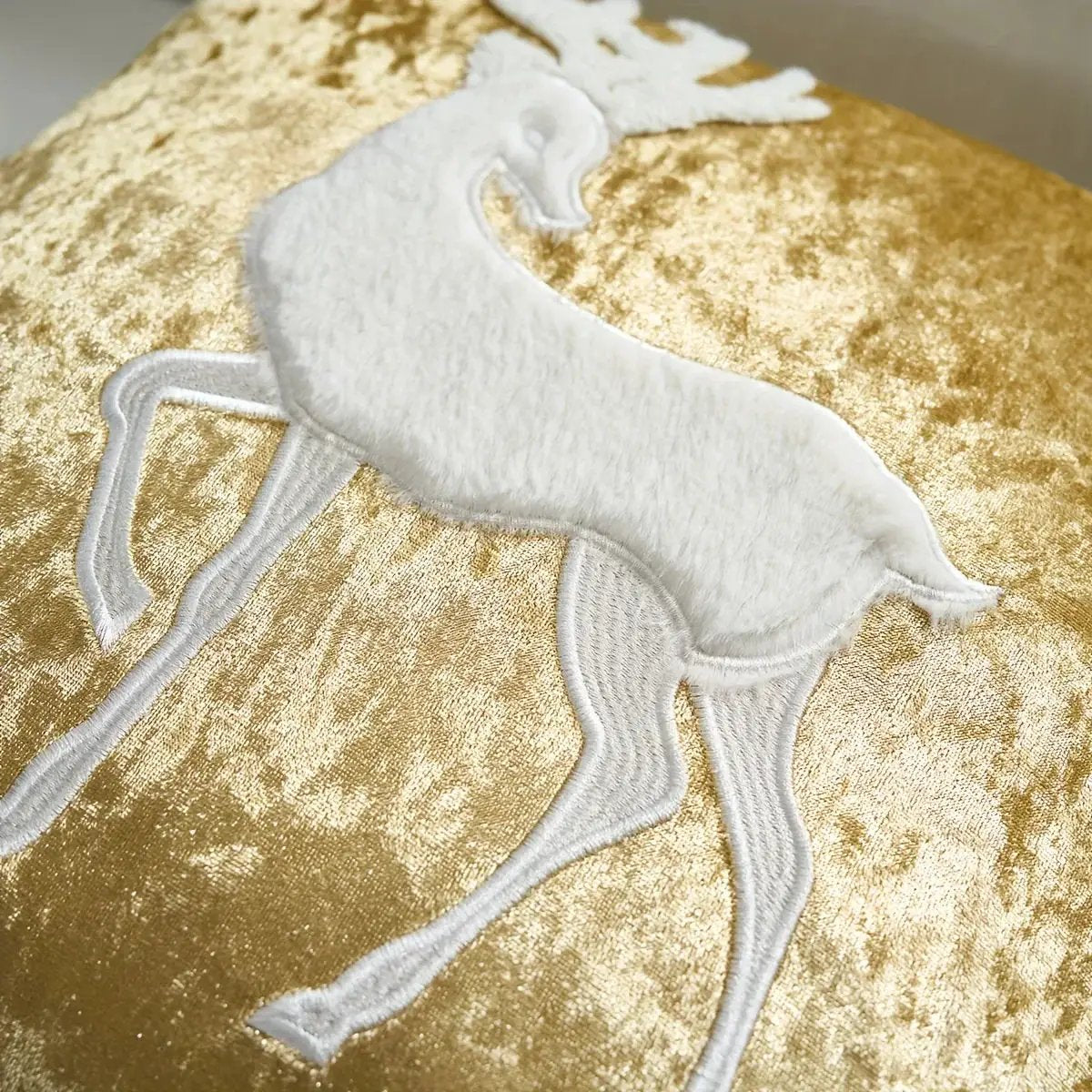 Cotton Christmas Pillow Cover 18x18 inches, White with Golden Snowflake Design by House Of Avana