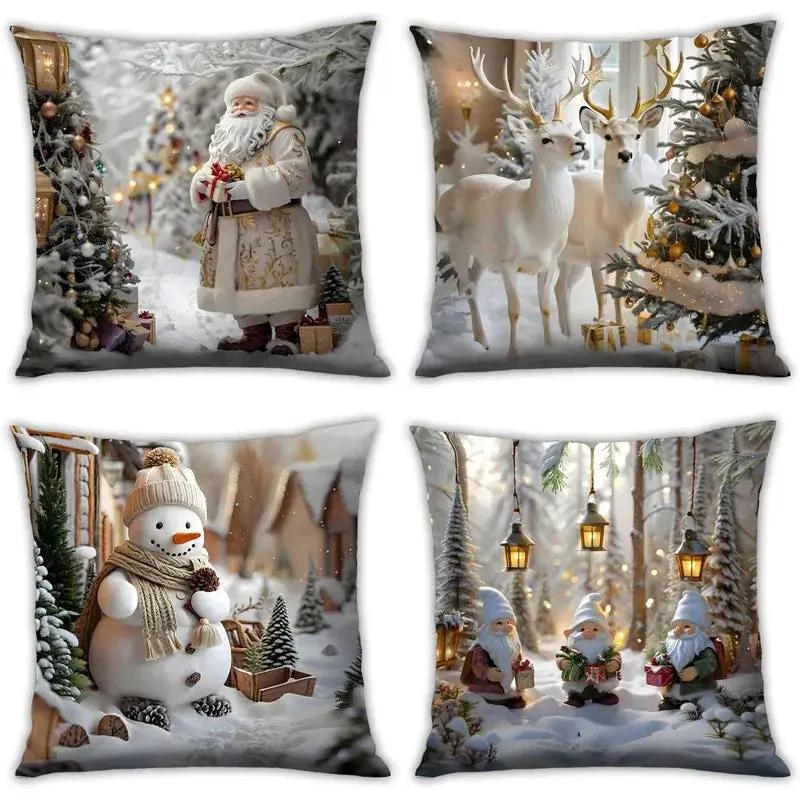 Cotton Christmas Pillow Covers, Santa Claus Pattern, Nordic Style Home Decor by House Of Avana
