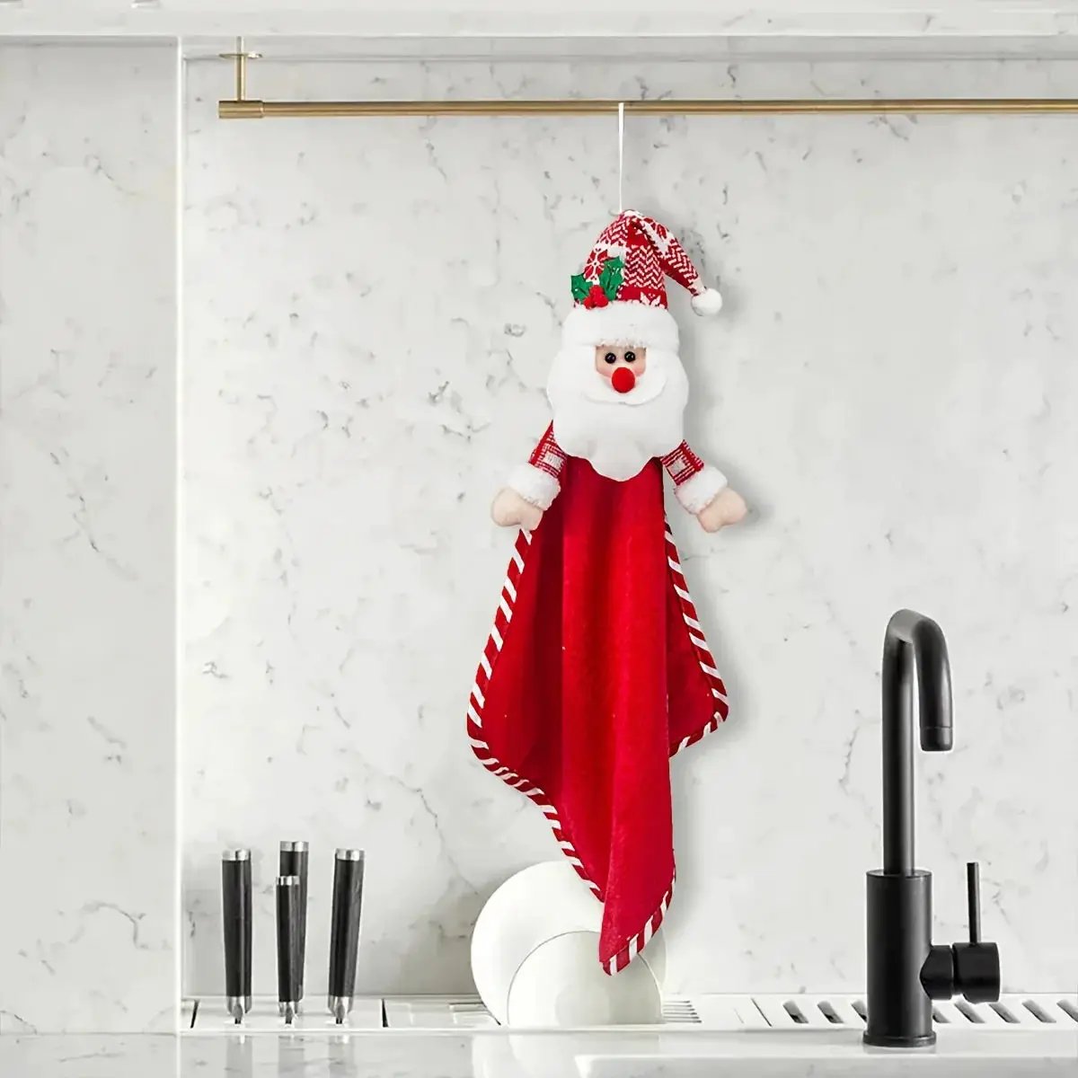 Cotton Hand Towels with Vintage Checkered Santa Claus Design by House Of Avana