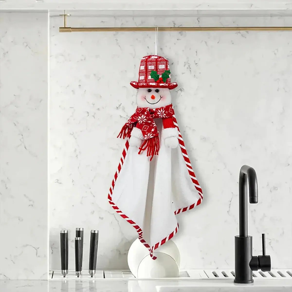 Cotton Hand Towels with Vintage Checkered Santa Claus Design by House Of Avana