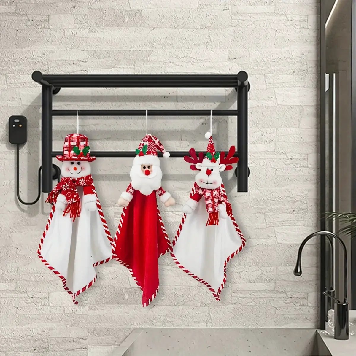 Cotton Hand Towels with Vintage Checkered Santa Claus Design by House Of Avana