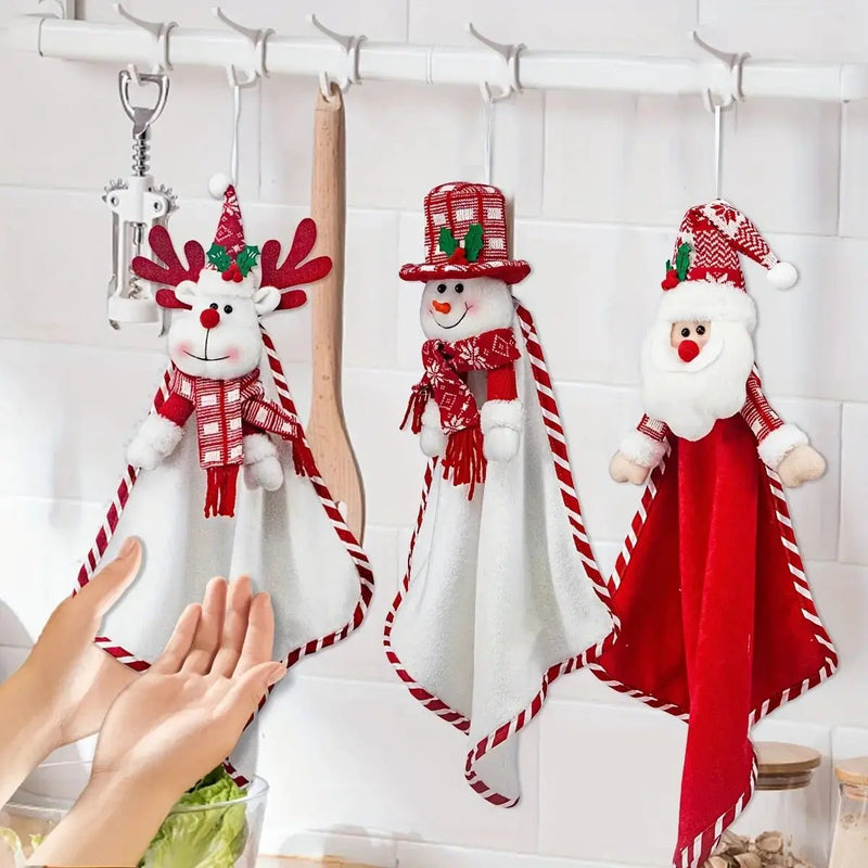 Cotton Hand Towels with Vintage Checkered Santa Claus Design by House Of Avana