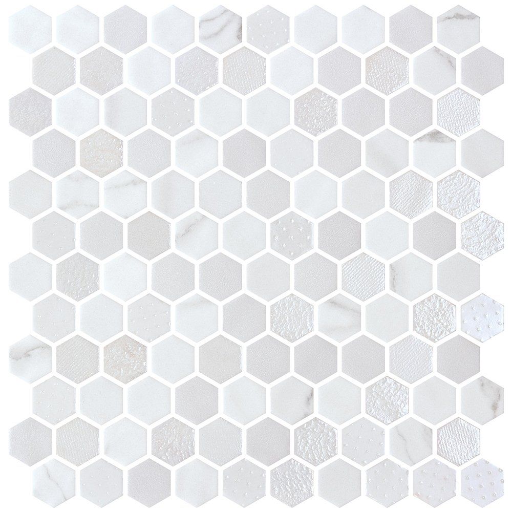 Cotton Multi Finish Hexagon Glass Mosaics 11 3/4x11 1/2 Glass Multi Finish 12x12 Mosaics