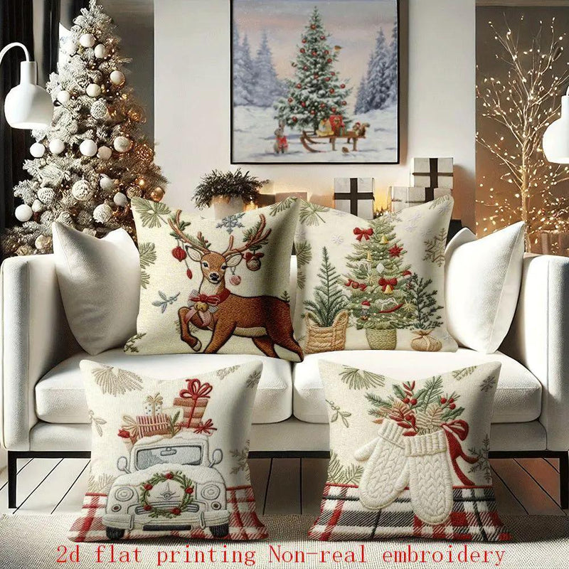 Cotton Pillow Covers with Embroidered Christmas Tree, 17.72" x 17.72" Zipper Cushion Cover by House Of Avana
