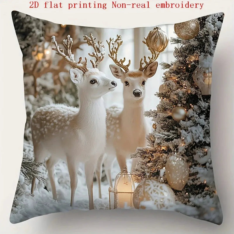 Cotton Pillowcase, Christmas Pattern, 17.72" Square, Snowman & Santa Claus Design by House Of Avana