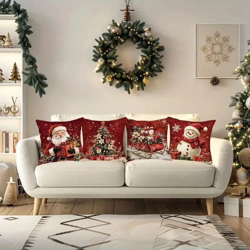 Cotton Throw Pillow Covers, Zipper Closure, 45.72x45.72 cm, Retro Christmas Designs by House Of Avana