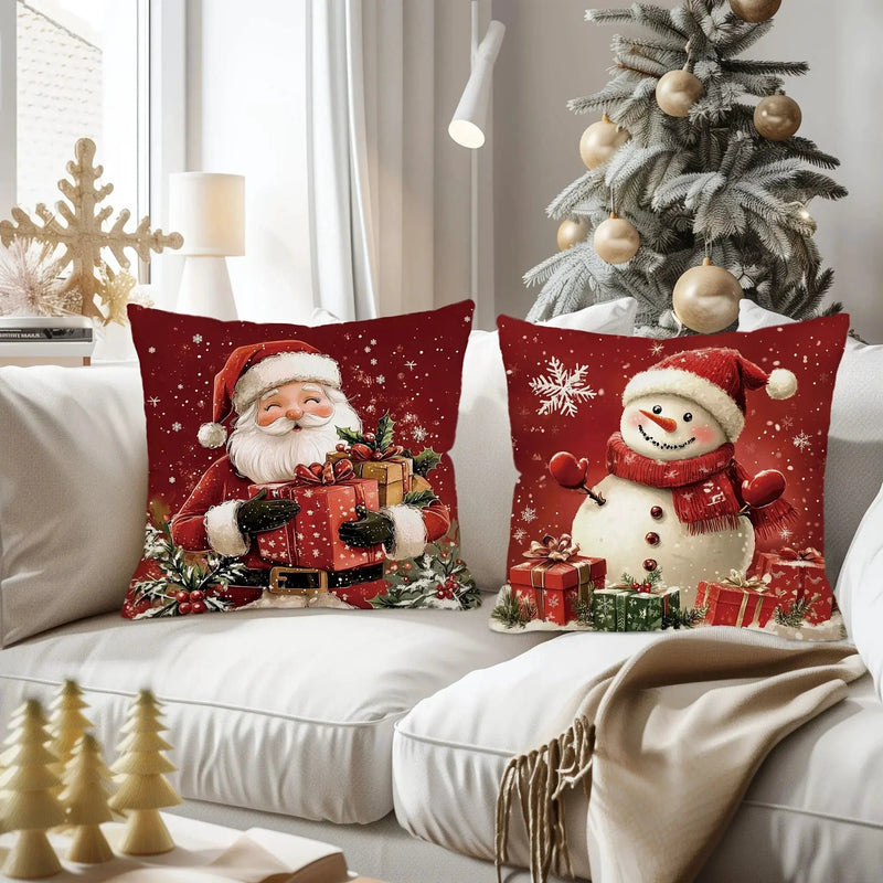 Cotton Throw Pillow Covers, Zipper Closure, 45.72x45.72 cm, Retro Christmas Designs by House Of Avana