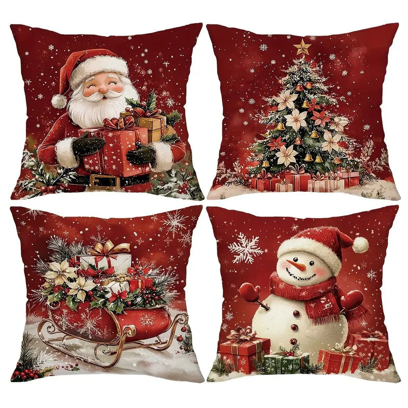 Cotton Throw Pillow Covers, Zipper Closure, 45.72x45.72 cm, Retro Christmas Designs by House Of Avana