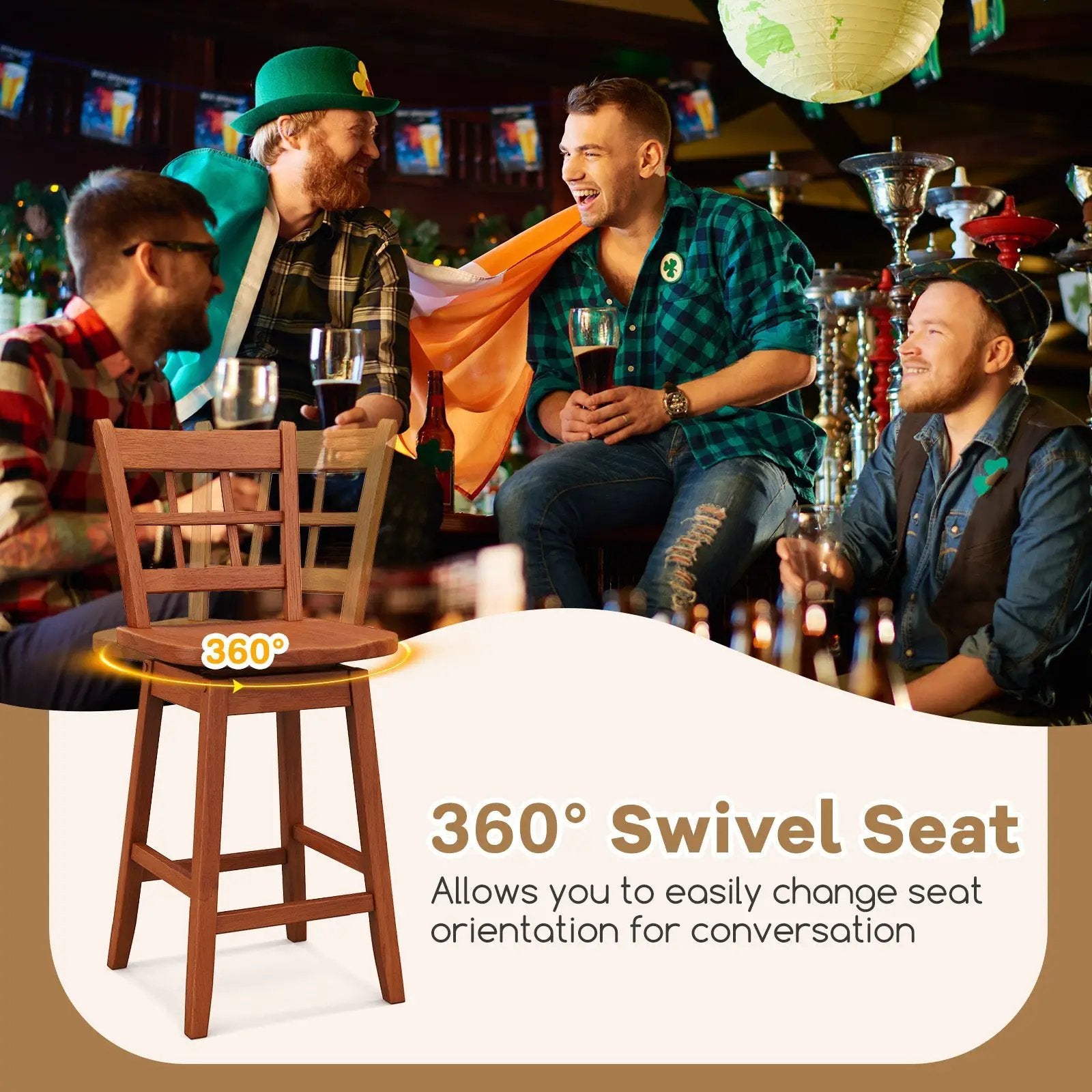 Counter Height Barstools Set of 2 with 6-Grid Hollow Back and Seat by DirectDeals