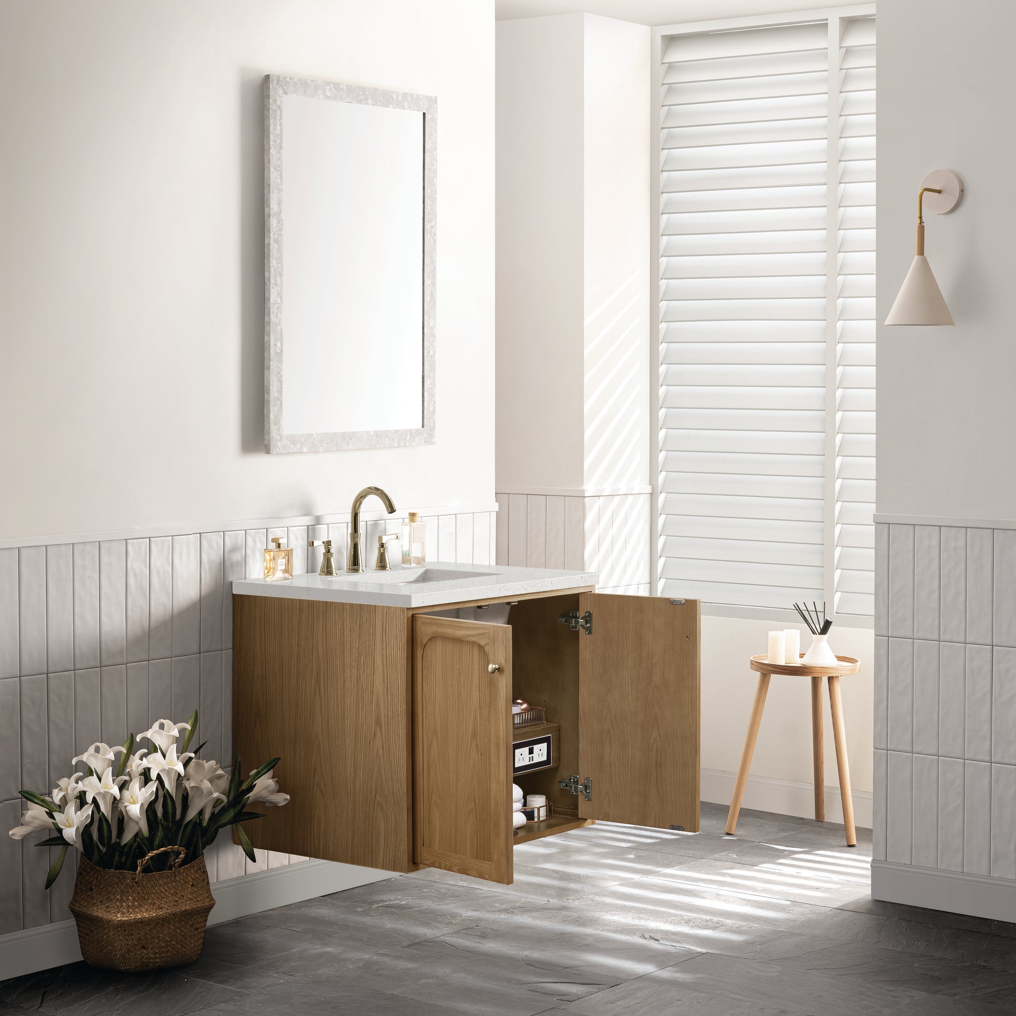 James Martin Laurent 30" Dual Mount Single Bathroom Vanity, Light Natural Oak, view 29