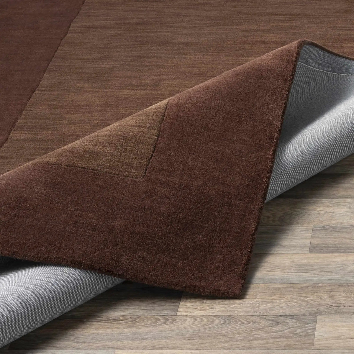 Bordered Solid Brown Wool Rug, photo 3 of 13
