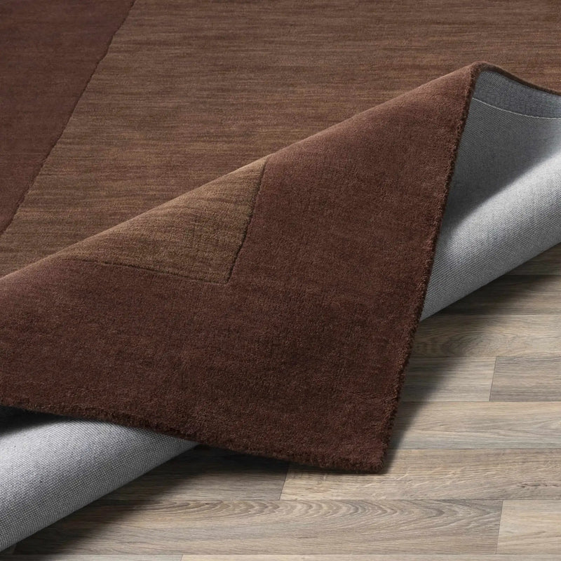 Bordered Solid Brown Wool Rug by Boutique Rugs