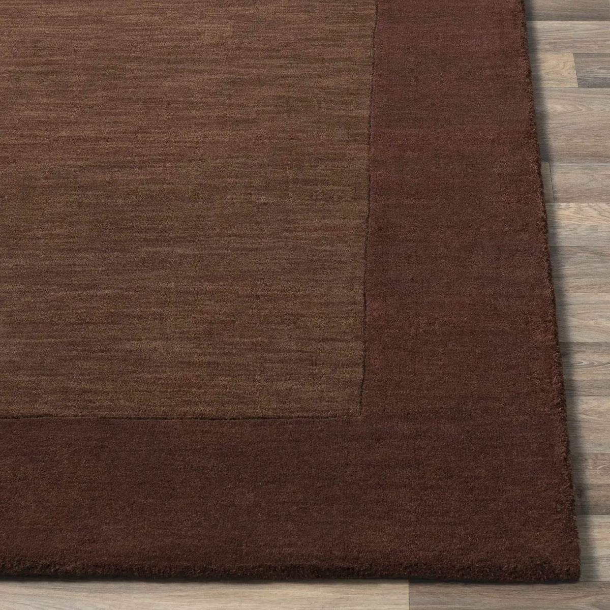 Bordered Solid Brown Wool Rug, photo 7 of 13