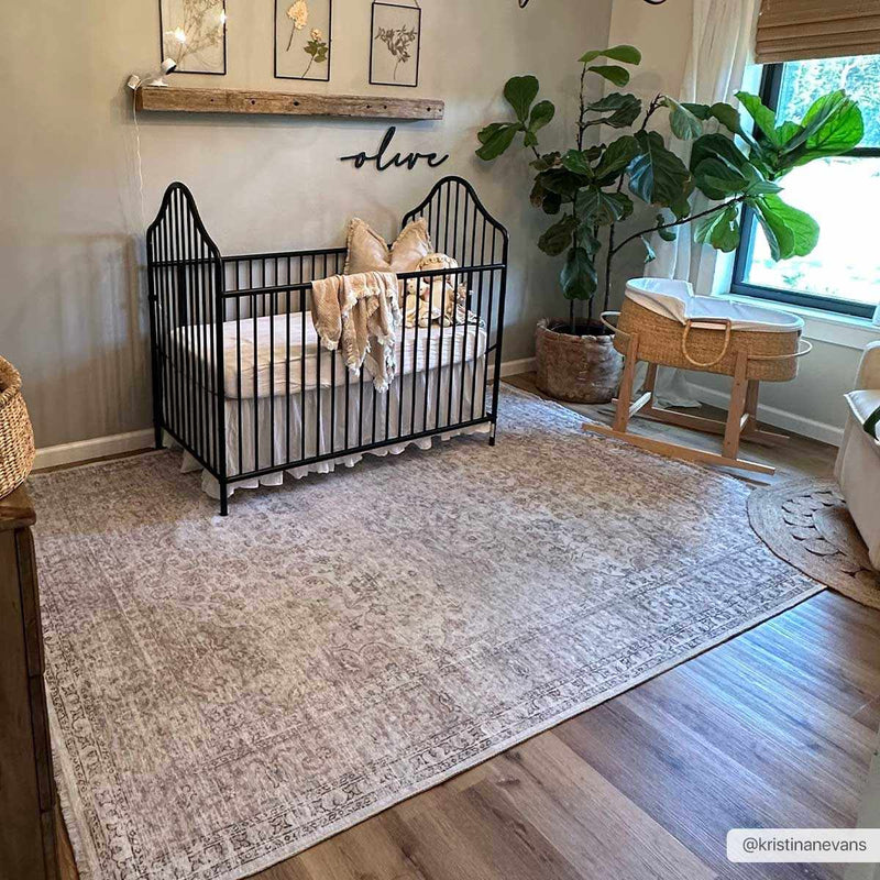 Cream Holi-2301 Washable Area Rug by Hauteloom