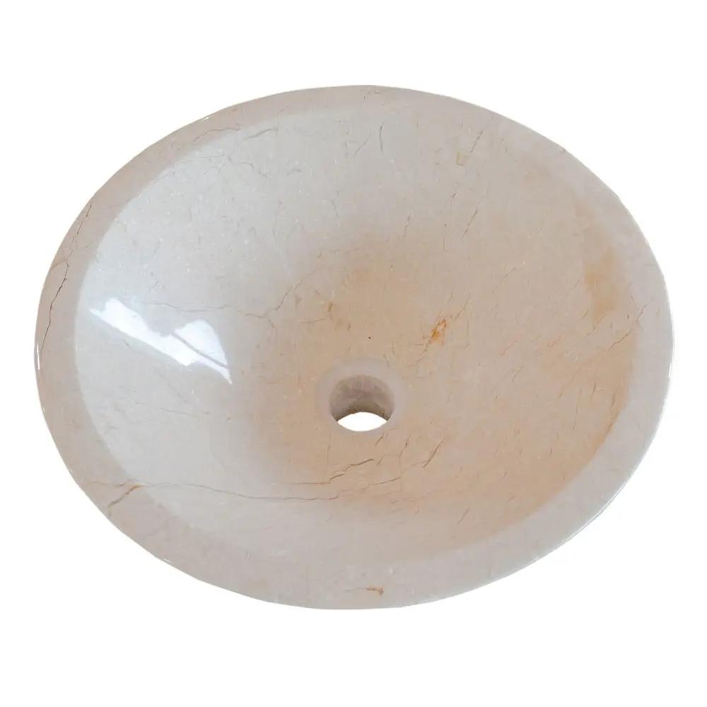 crema marfil marble natural stone tapered sink high gloss polished SKU NTRVS37 Size (D)16" (H)6" side view product shot