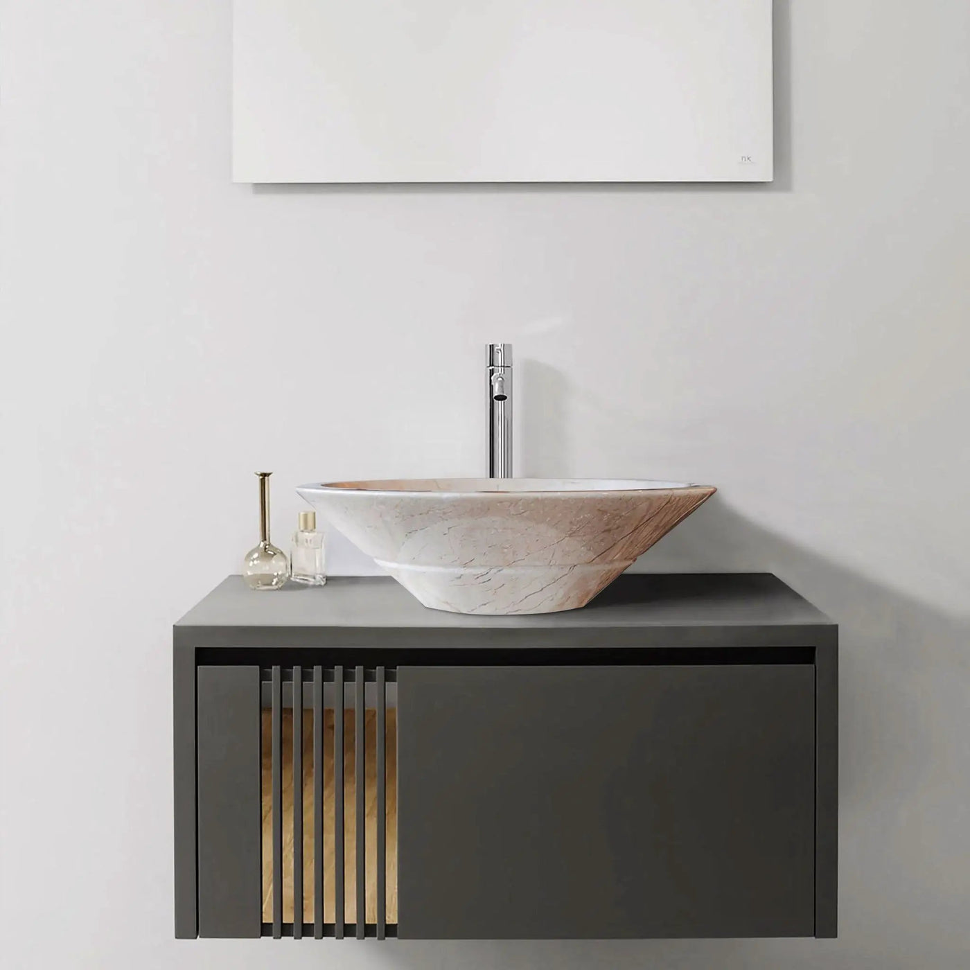 Crema Marfil Marble Natural Stone Tapered Vessel Sink High Gloss Polished 16 Inch by GobekDesign