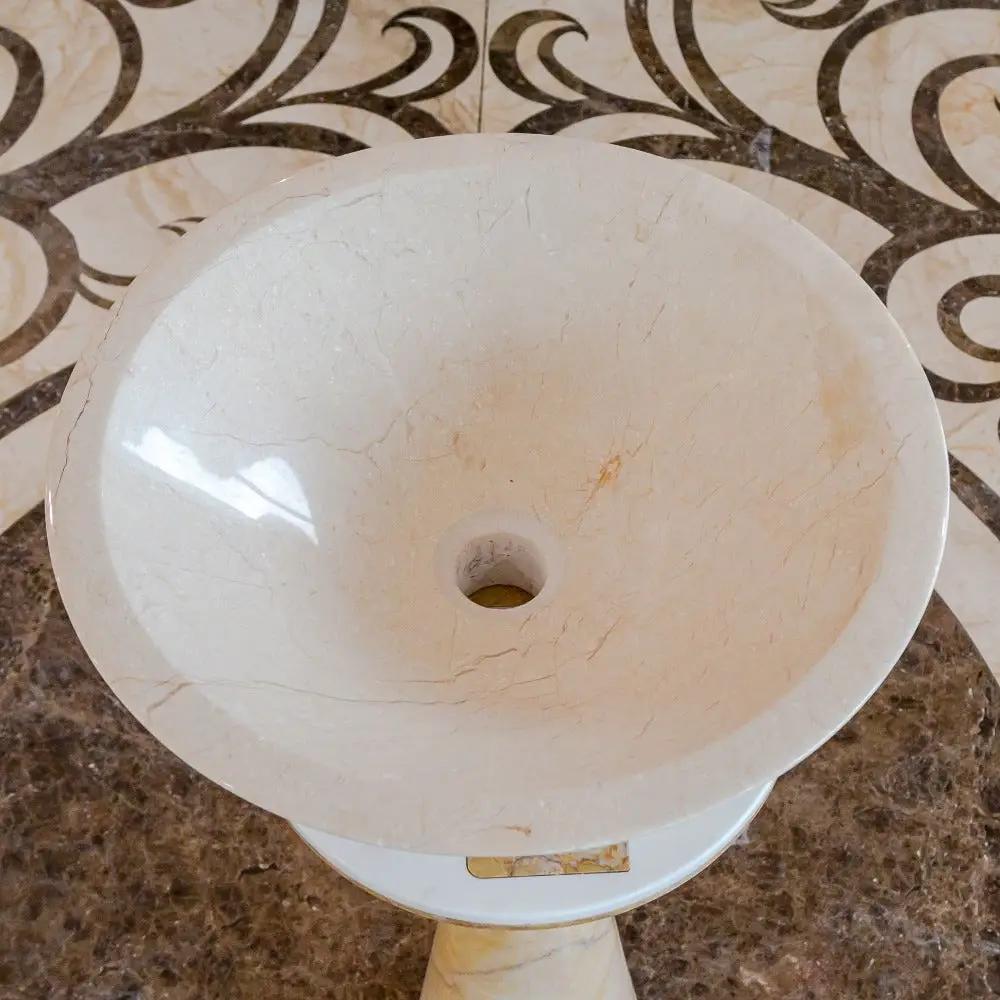 Crema Marfil Marble Natural Stone Tapered Vessel Sink High Gloss Polished 16 Inch by GobekDesign