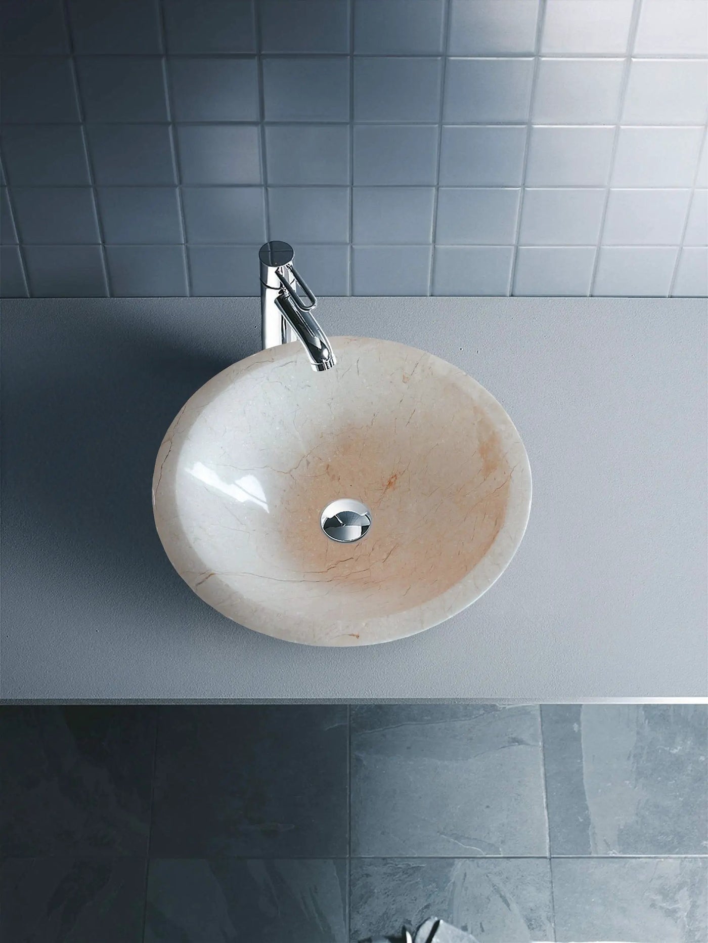 Crema Marfil Marble Natural Stone Tapered Vessel Sink High Gloss Polished 16 Inch by GobekDesign