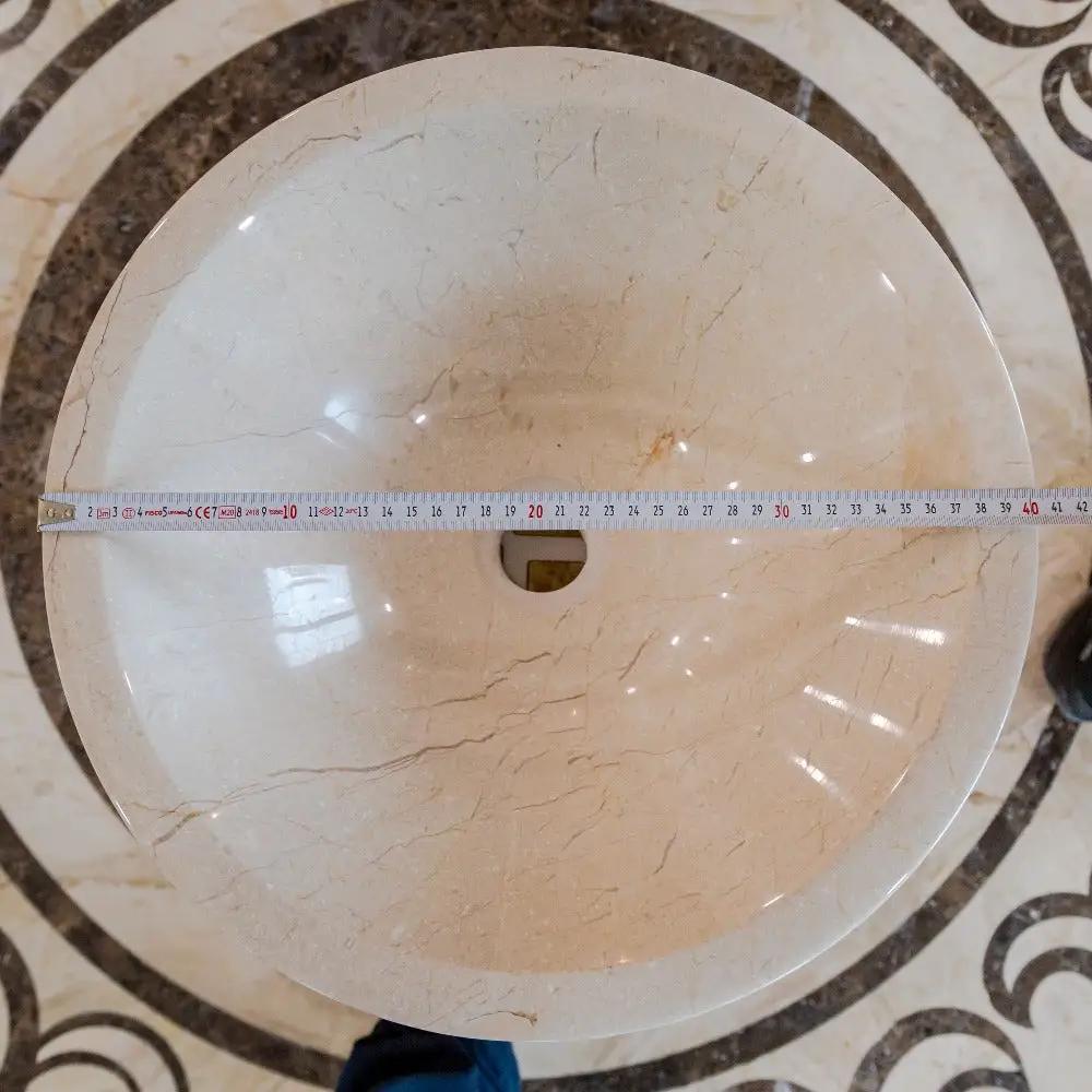Crema Marfil Marble Natural Stone Tapered Vessel Sink High Gloss Polished 16 Inch by GobekDesign