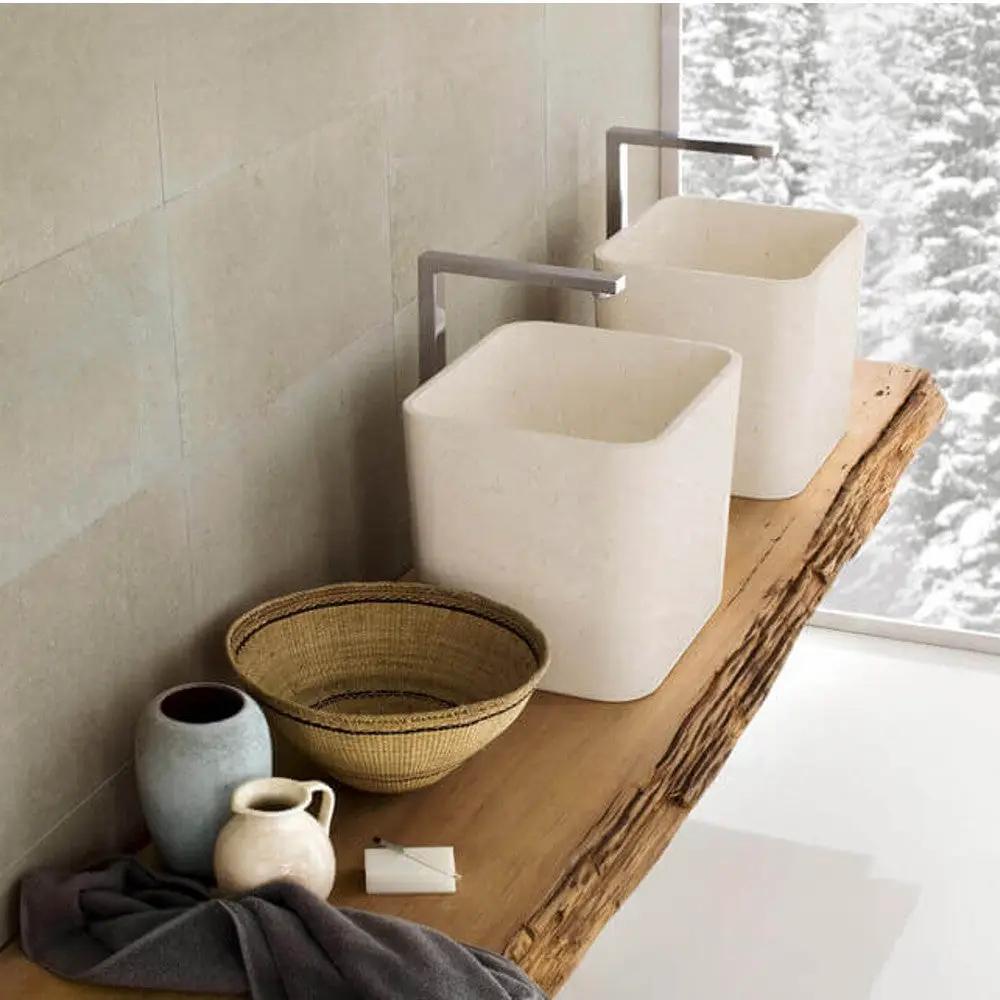 Turkish Marble Rectangular Polished Handcrafted Vessel Sink 14x16 by GobekDesign