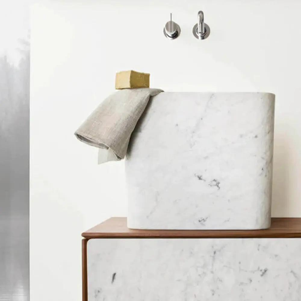 Turkish Marble Rectangular Polished Handcrafted Vessel Sink 14x16 by GobekDesign