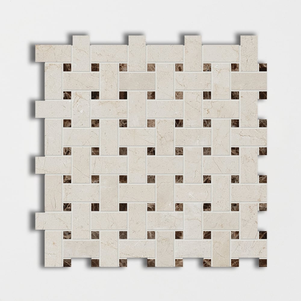 Crema Marfil Polished Basket Weave Marble Mosaics 12x12 Marble Polished 12x12 Mosaics
