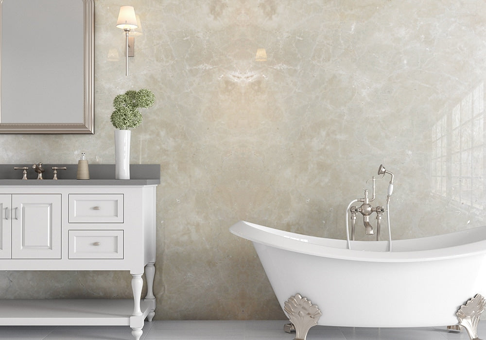 Crema Marfil Polished Marble Slab Random 1 1/4 room scene