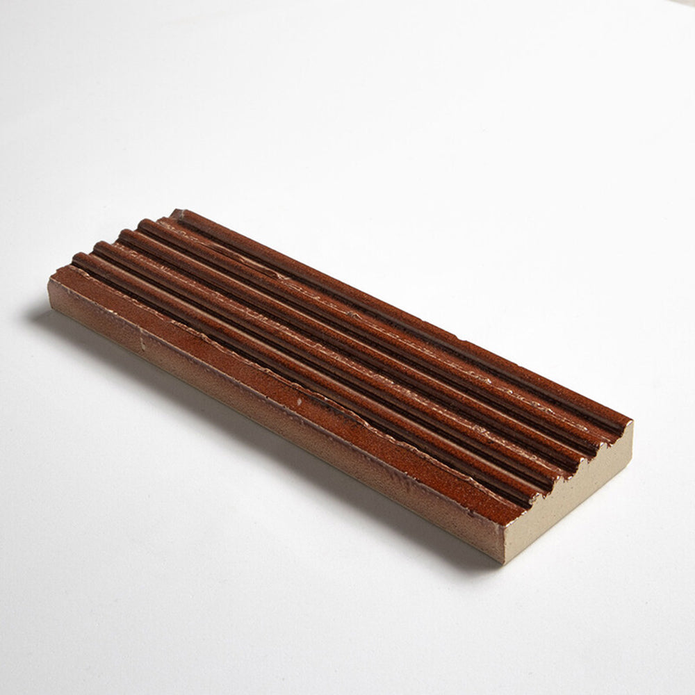 Crimson Leather Fluted Glazed Terracotta Tiles 2 1/4x7 9/16 Glazed Terracotta Leather 2x8 Tiles — 1