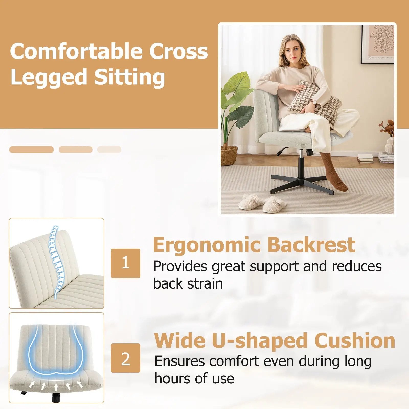 Criss Cross Legged Chair No Wheels 120¬∞ Rocking Adjustable Height by DirectDeals