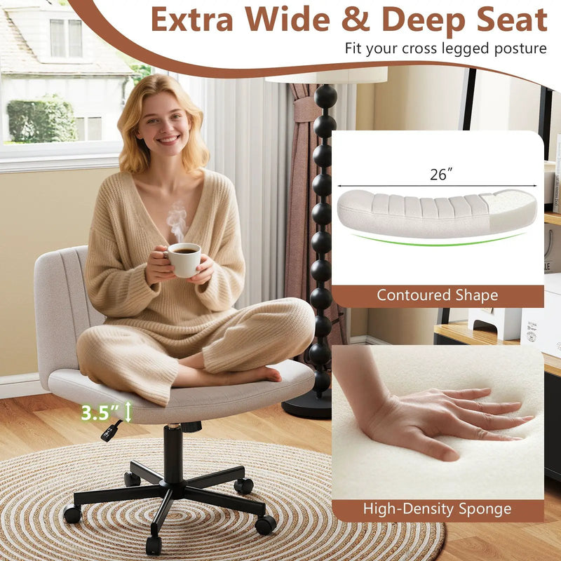 Criss Cross Chair with Wheels Cross-Legged Swivel Desk Chair with Soft-Padded Wide Seat by DirectDeals