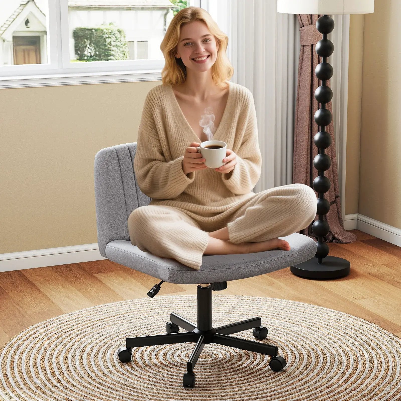 Criss Cross Chair with Wheels Cross-Legged Swivel Desk Chair with Soft-Padded Wide Seat by DirectDeals