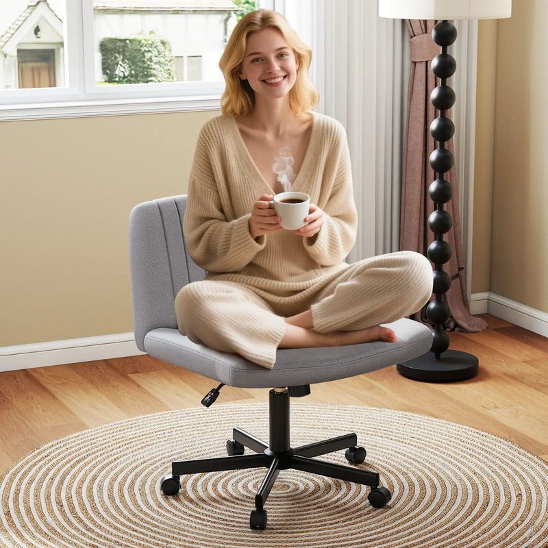 Criss Cross Chair with Wheels Cross-Legged Swivel Desk Chair with Soft-Padded Wide Seat by DirectDeals