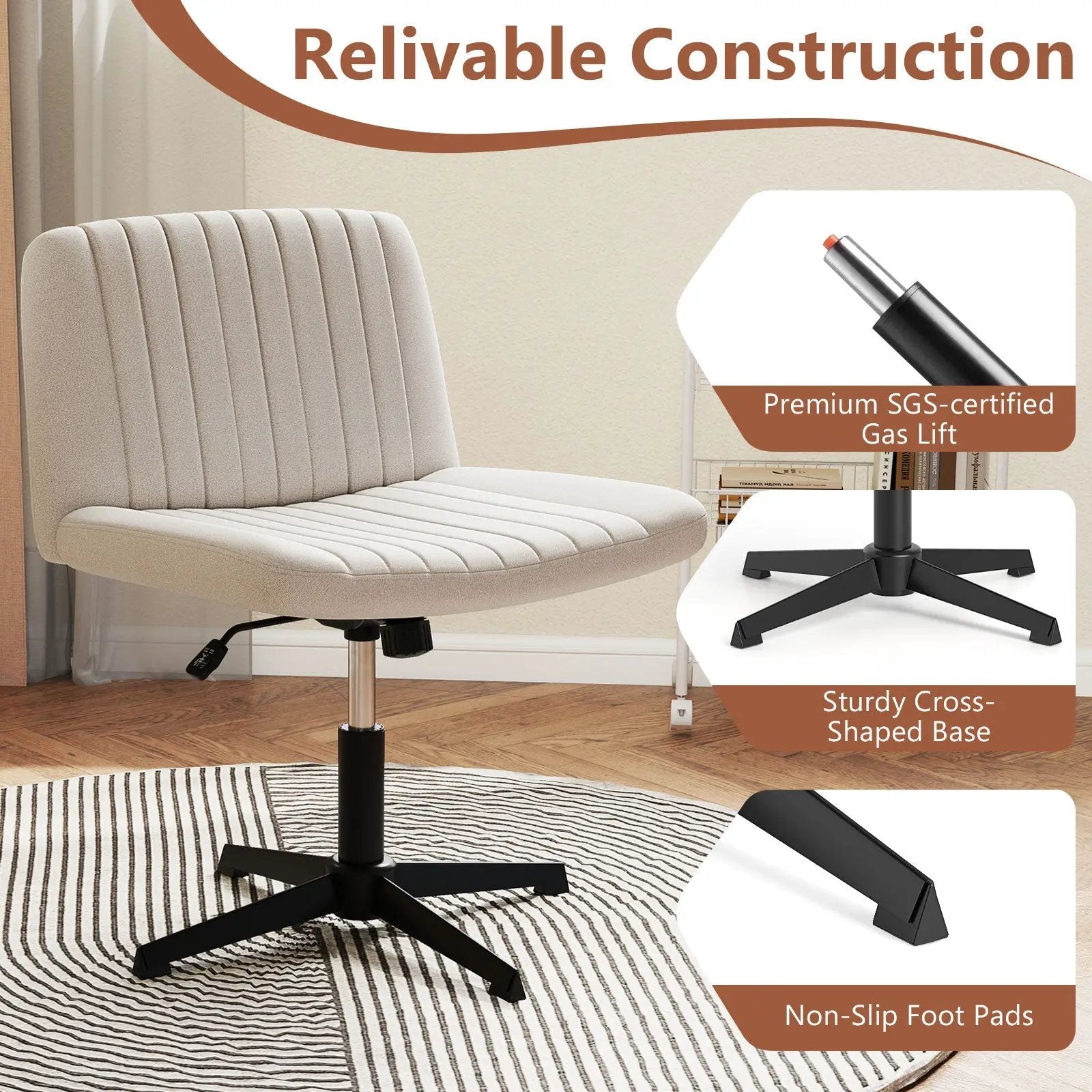 Criss Cross-Legged Swivel Desk Chair No Wheels by DirectDeals