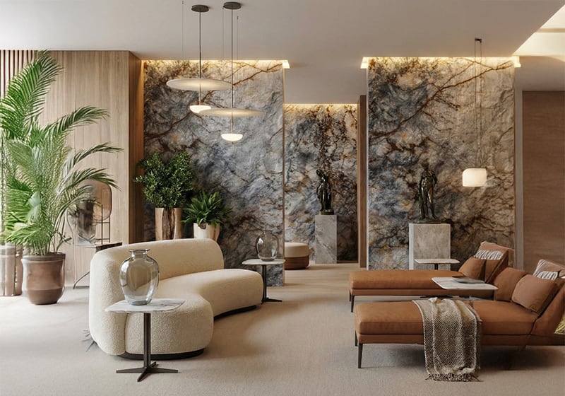 Cristallo Azur Polished Quartzite Slab Random room scene 2