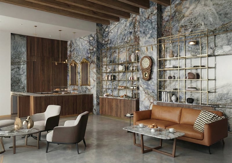 Cristallo Azur Polished Quartzite Slab Random room scene 5