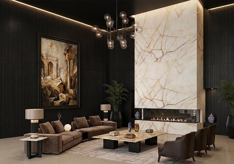 Cristallo Luminescence Select Polished Quartzite Slab Random room scene 2