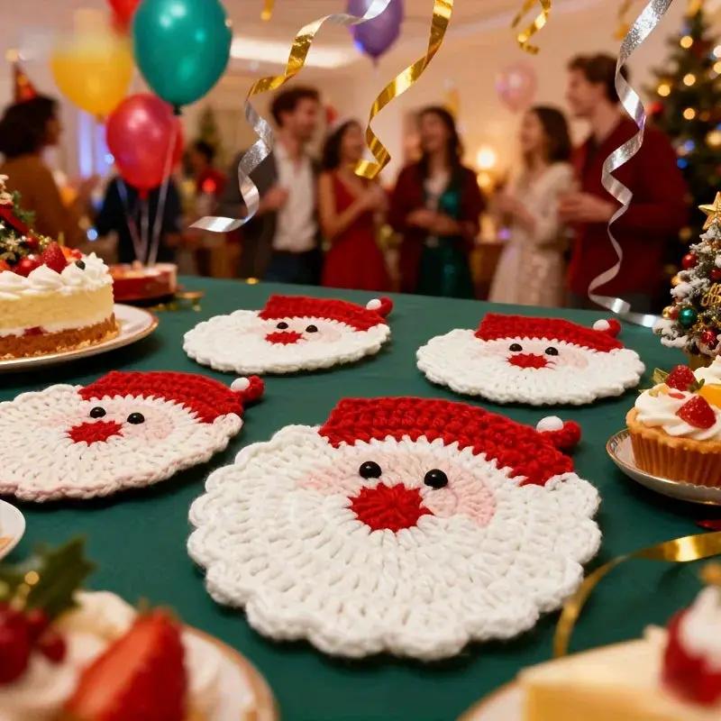 Crochet Coasters - 4pcs Santa Claus Set, Durable Fabric & Heat-Resistant by House Of Avana