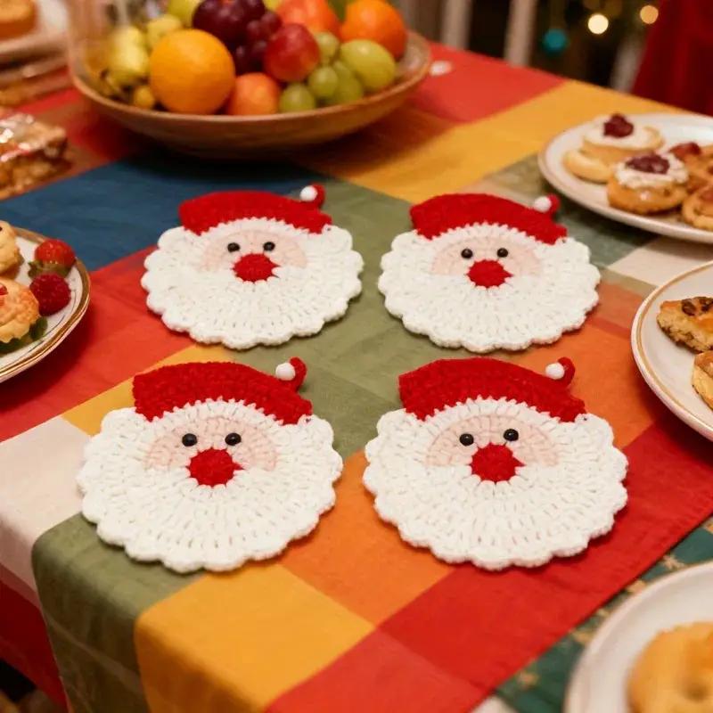 Crochet Coasters - 4pcs Santa Claus Set, Durable Fabric & Heat-Resistant by House Of Avana