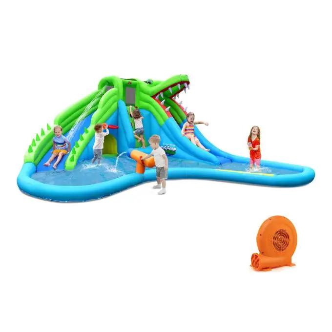 Inflatable Crocodile Style Water Slide Upgraded Kids Bounce Castle with 680W Blower by DirectDeals