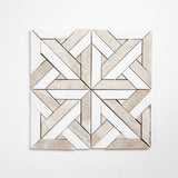 Crossed Pickets Alpina White, Royal Beige Honed Marble Waterjet Decos 9 11/16x9 11/16