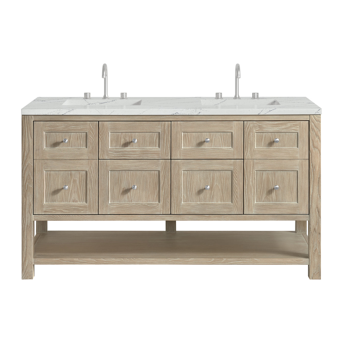 James Martin Breckenridge 60" Double Bathroom Vanity, Whitewashed Oak with Ethereal Noctis (FreePower) countertop
