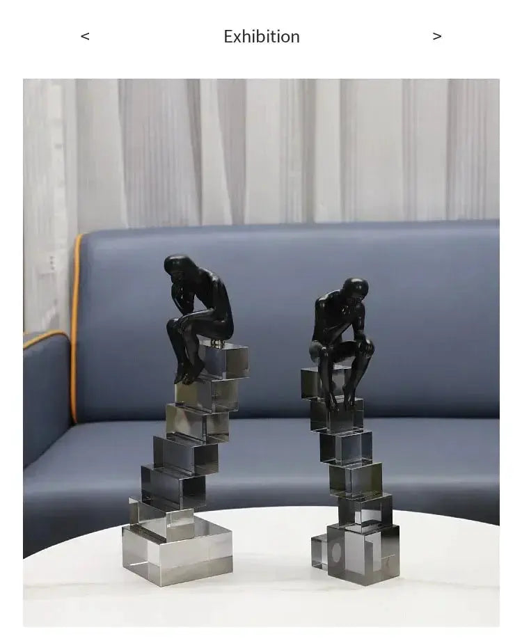 Modern Thinker Sculpture on Geometric Pedestal for Luxury Home Decor by House Of Avana