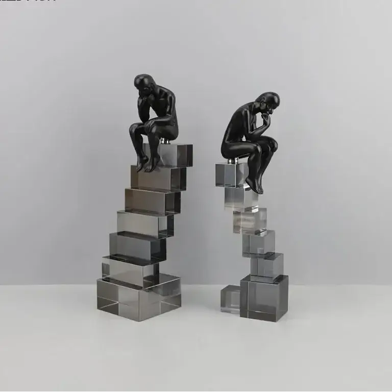 Modern Thinker Sculpture on Geometric Pedestal for Luxury Home Decor by House Of Avana