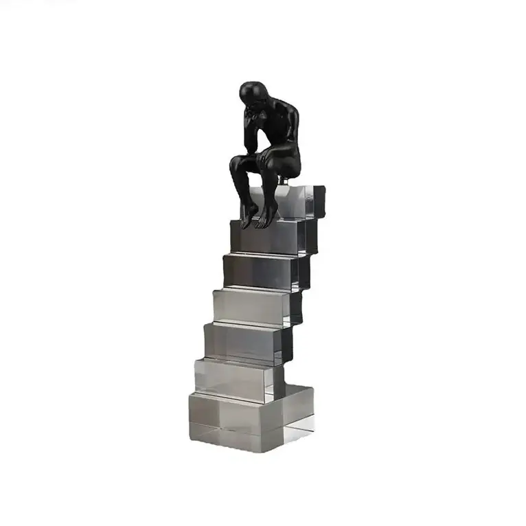 Modern Thinker Sculpture on Geometric Pedestal for Luxury Home Decor by House Of Avana